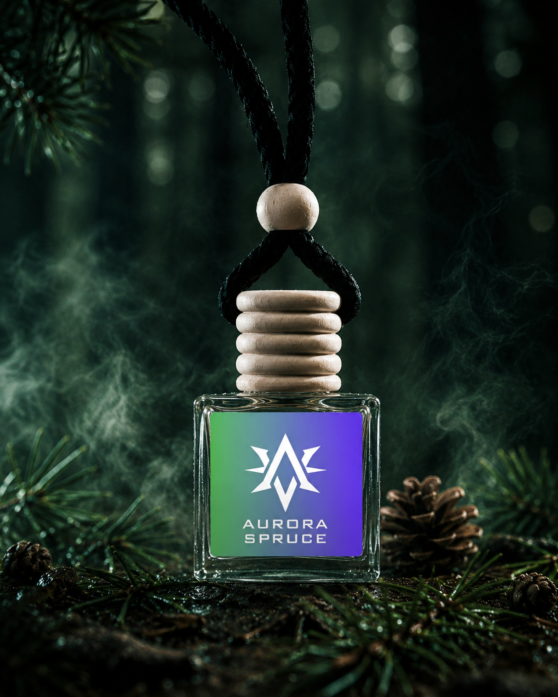 Aurora Spruce premium car air freshener by Starlite Avenue - pine forest scent with eucalyptus and cedar