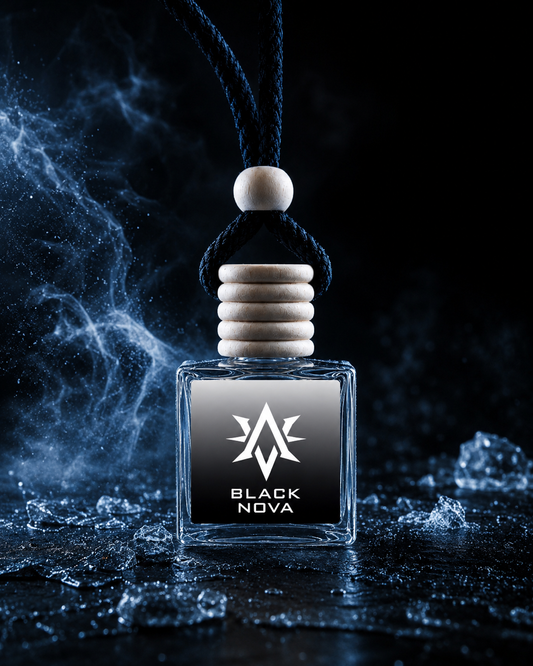 Black Nova premium car air freshener by Starlite Avenue - fresh citrus and pine with sandalwood musk